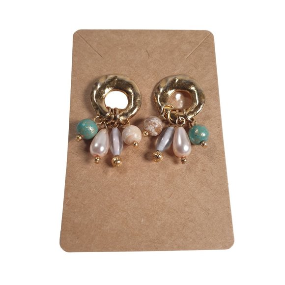 Beaded Gold Tone Beach Core Boho Vintage Earrings Women Jewelry Costume Fashion - Picture 3 of 5